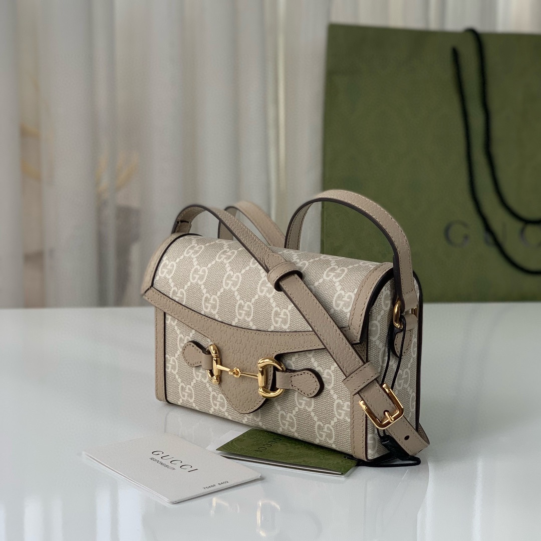 [TOP] GUCCI Horsebit 1955 Bag 18x12x5cm - Beige