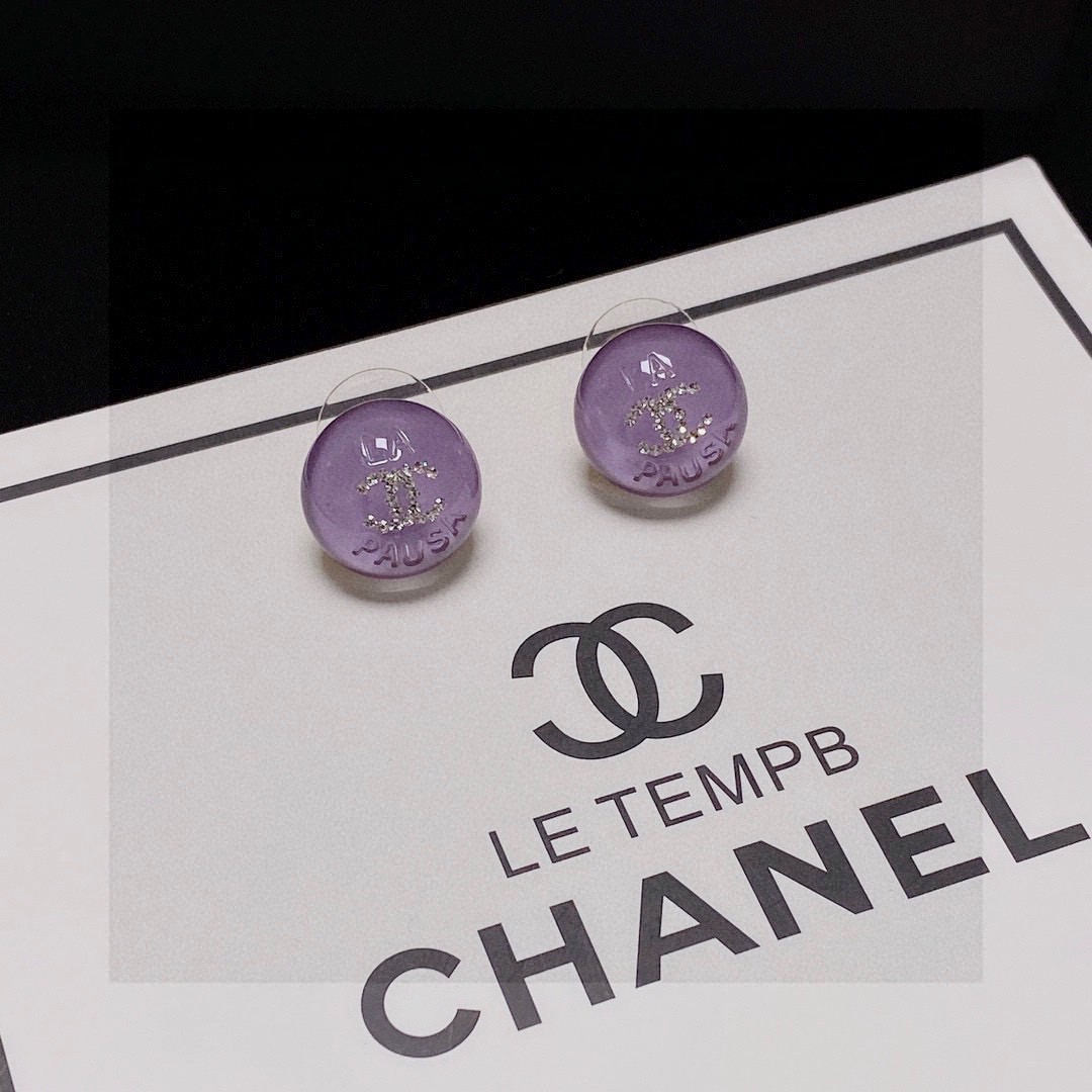 [TOP] CHANEL CC Earrings-Purple