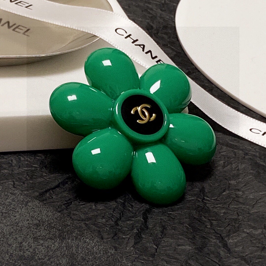 [TOP] CHANEL Flower Brooch-Green