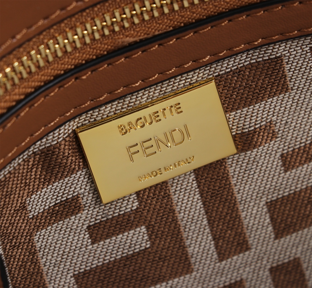 [TOP] FENDI Baguette FF Bag with Pequin Plaid Pattern 27x15x6cm - Brown