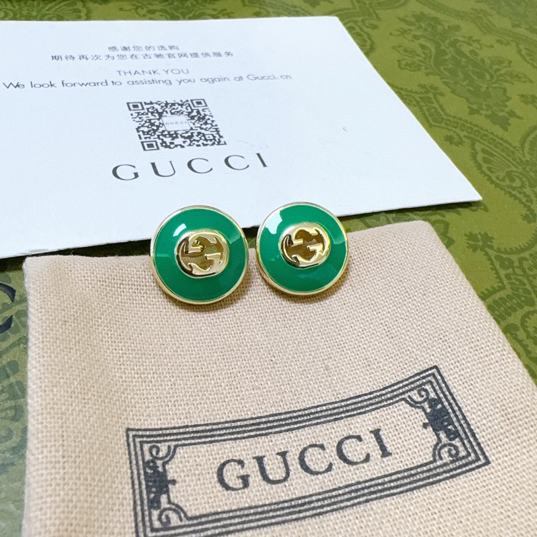 [TOP] GUCCI Colored Beads Earrings-Green