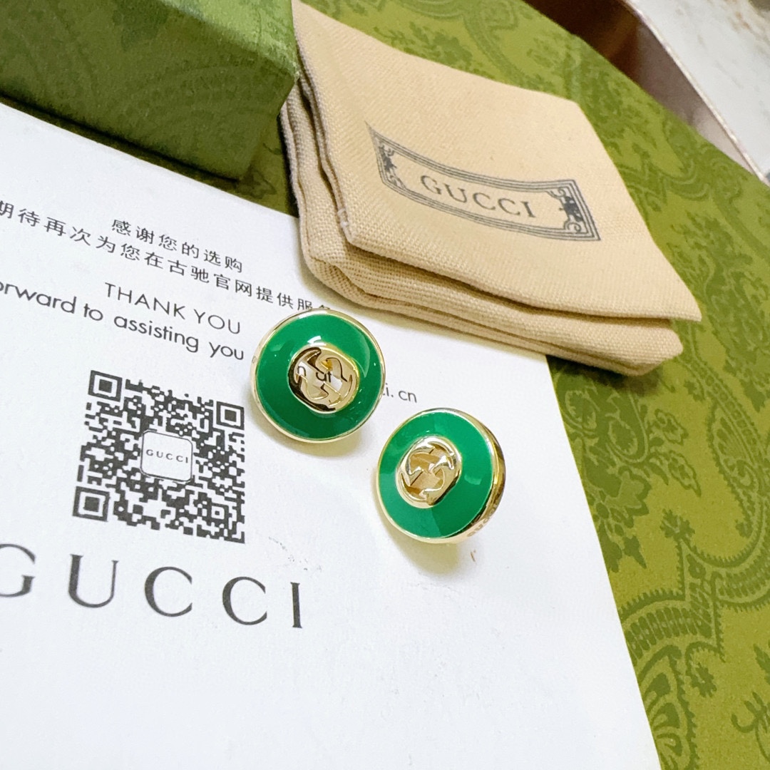 [TOP] GUCCI Colored Beads Earrings-Green