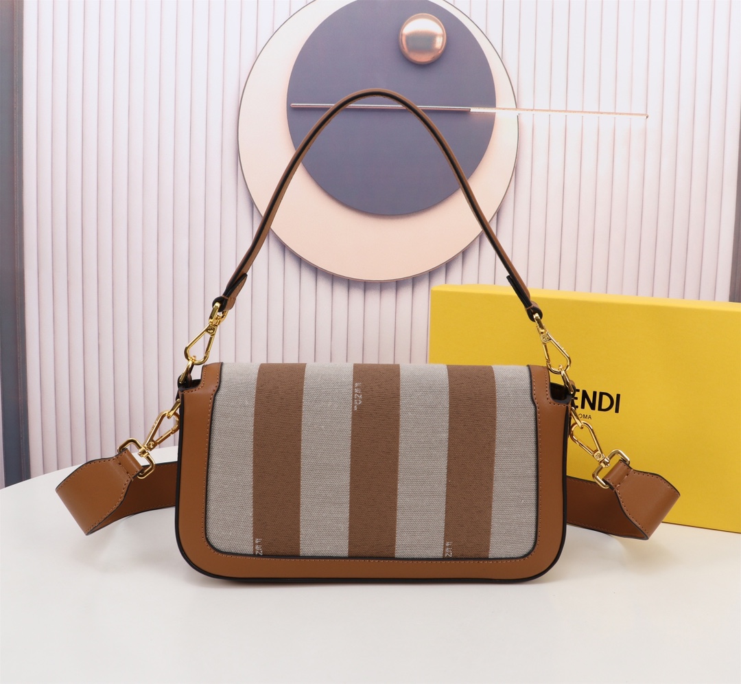 [TOP] FENDI Baguette FF Bag with Pequin Plaid Pattern 27x15x6cm - Brown