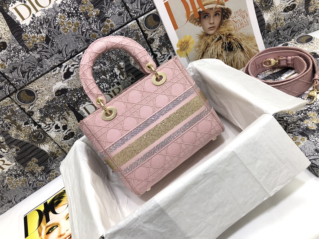 [TOP] Christian Dior Medium Lady D-Lite Bag  24×20×11cm-Pink