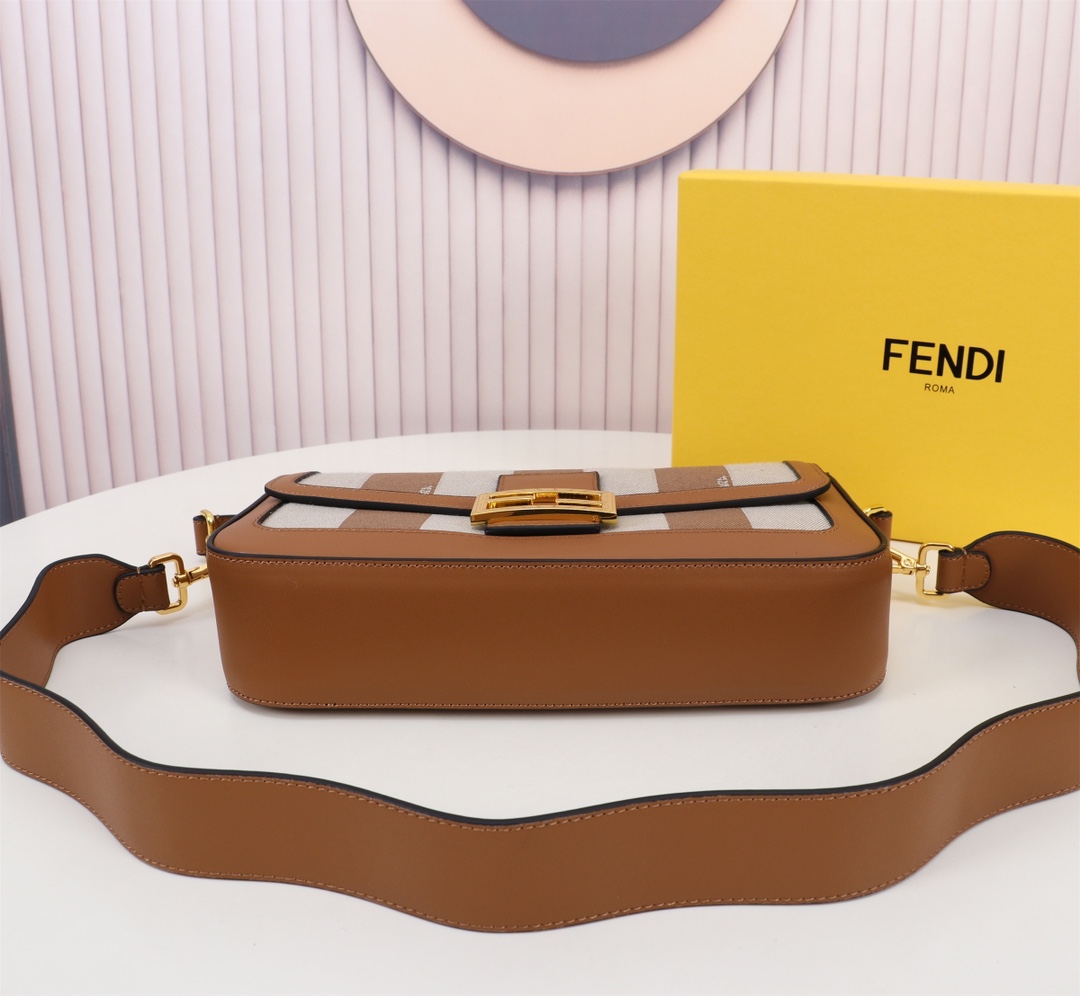 [TOP] FENDI Baguette FF Bag with Pequin Plaid Pattern 27x15x6cm - Brown