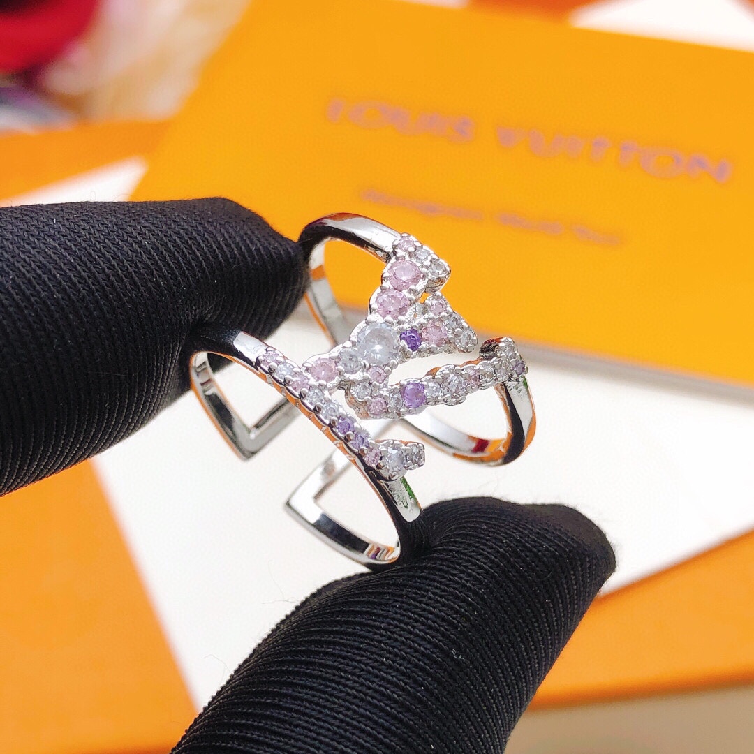 [TOP] Louis Vuitton LV Colored Diamond Ring-Sliver