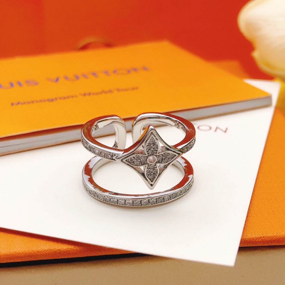 [TOP] Louis Vuitton LV  Diamond Ring-Sliver