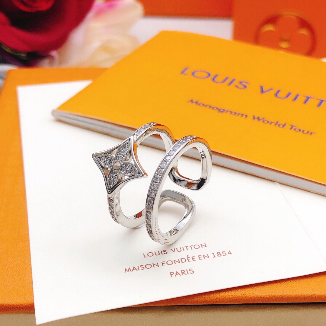 [TOP] Louis Vuitton LV  Diamond Ring-Sliver