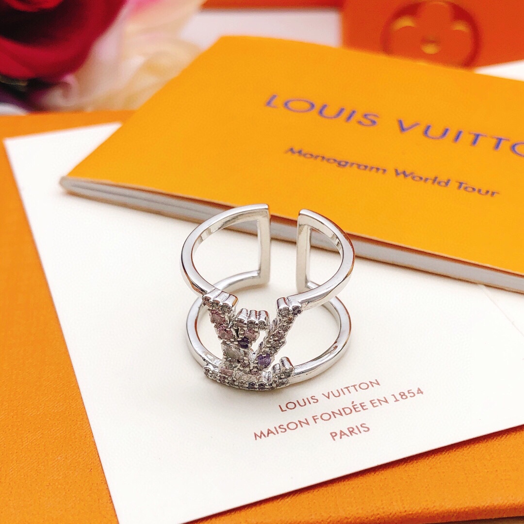 [TOP] Louis Vuitton LV Colored Diamond Ring-Sliver