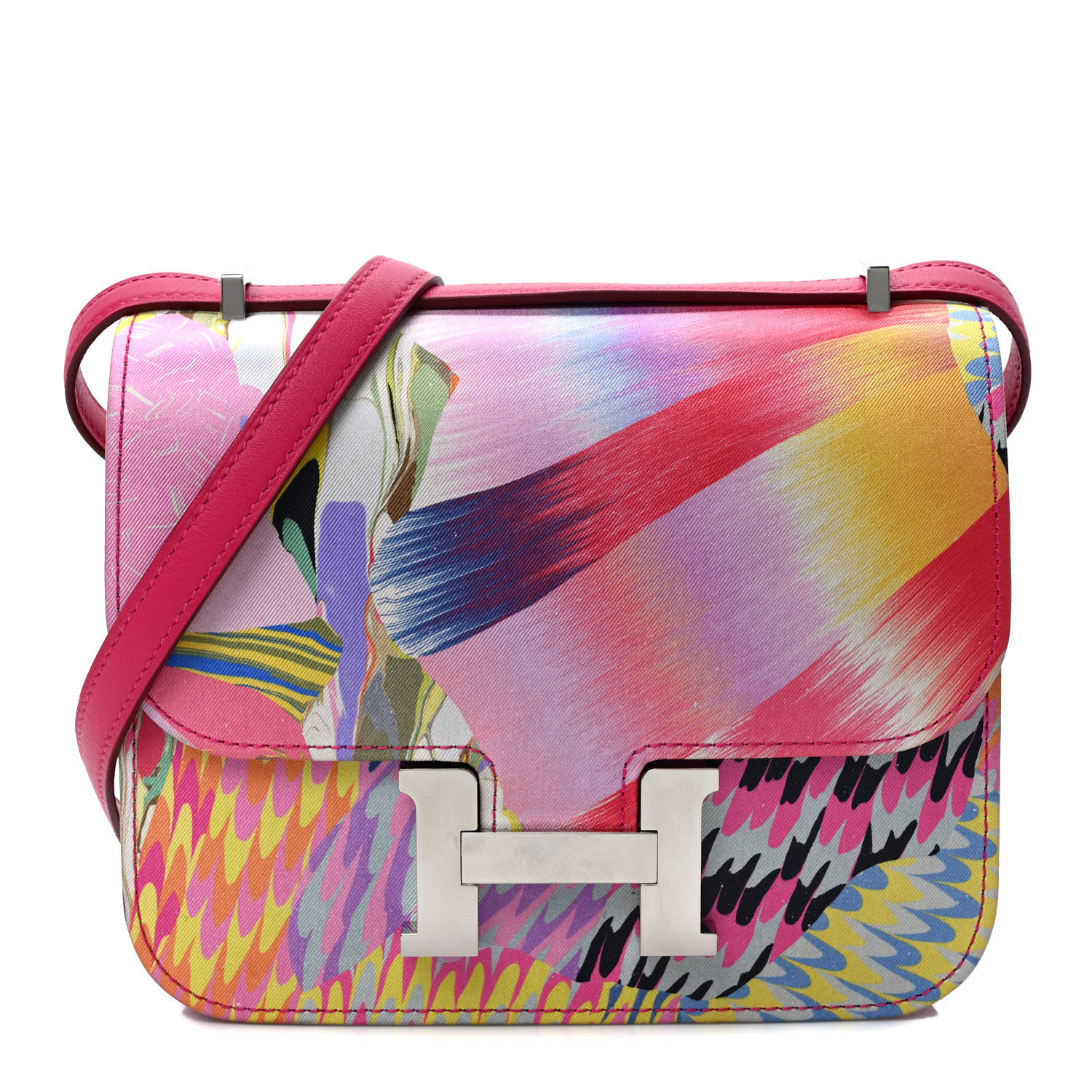 [TOP] HERMES Swift Silk Marble Printed Constance Bag 17.8x15.3x3.8cm - Rose