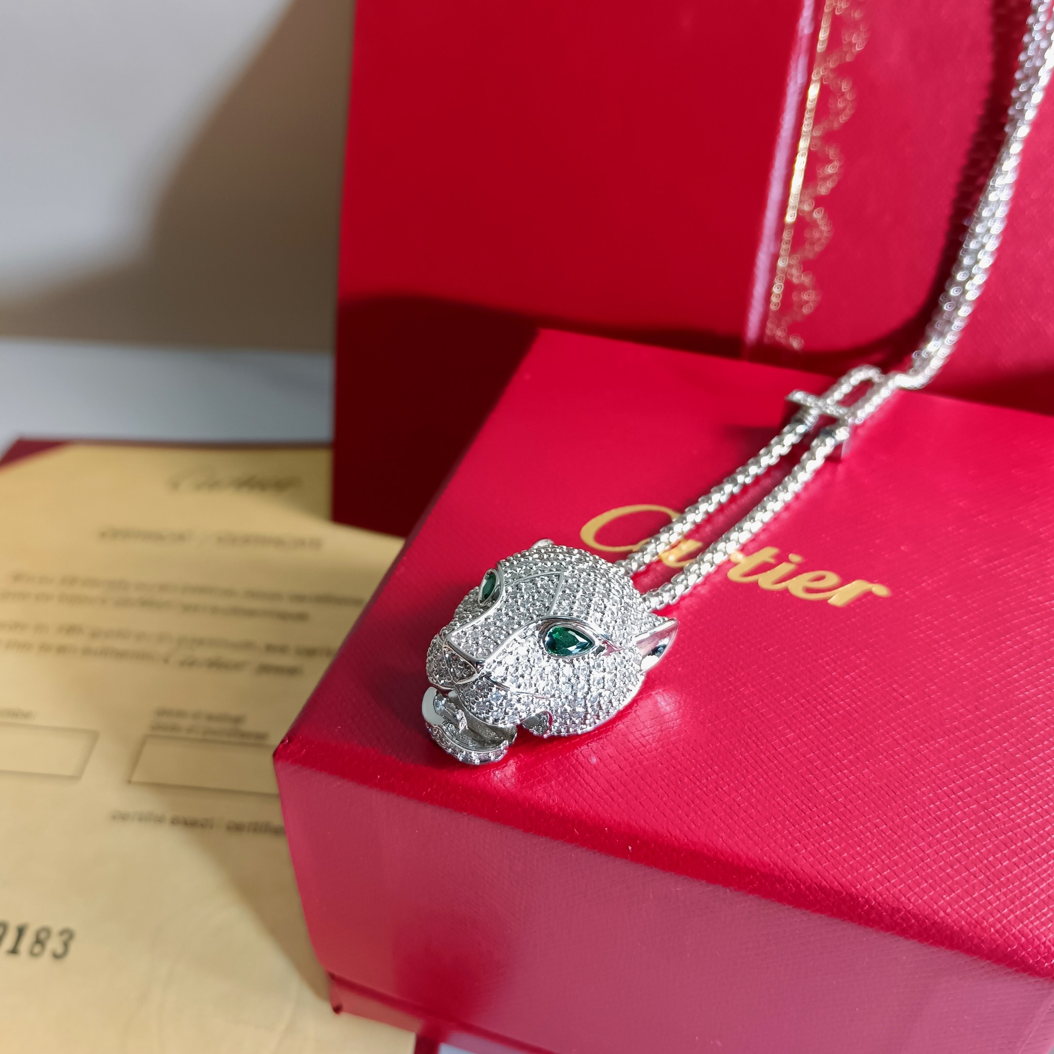 [TOP] Cartier Fully-Jewelled Leopard Head Necklace - Sliver
