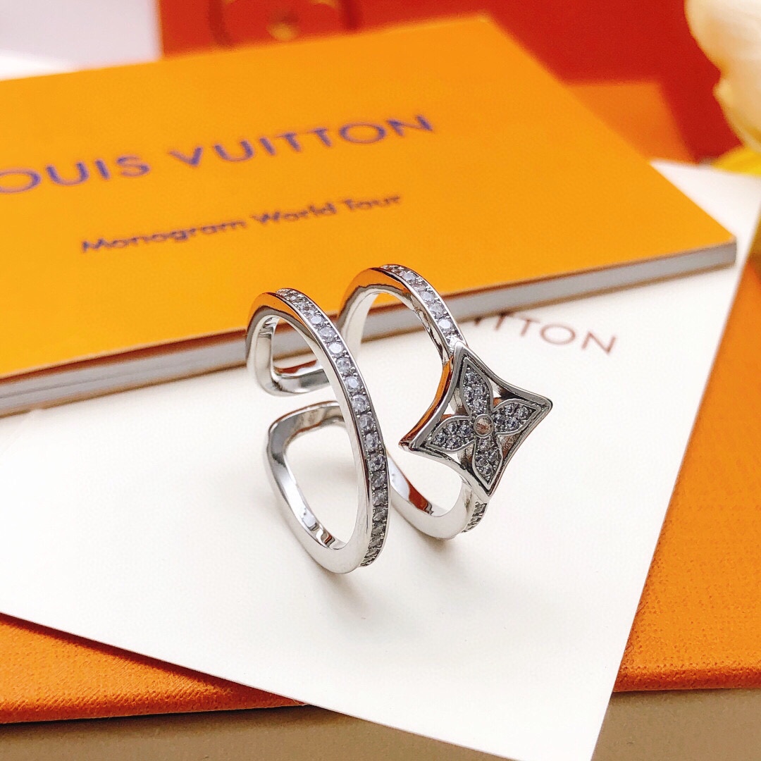 [TOP] Louis Vuitton LV  Diamond Ring-Sliver