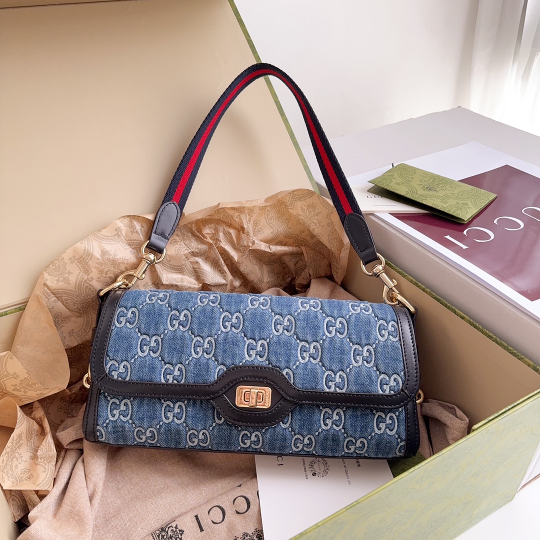[TOP] GUCCI Lido Bag 27.5x12.5x6.5cm - Denim