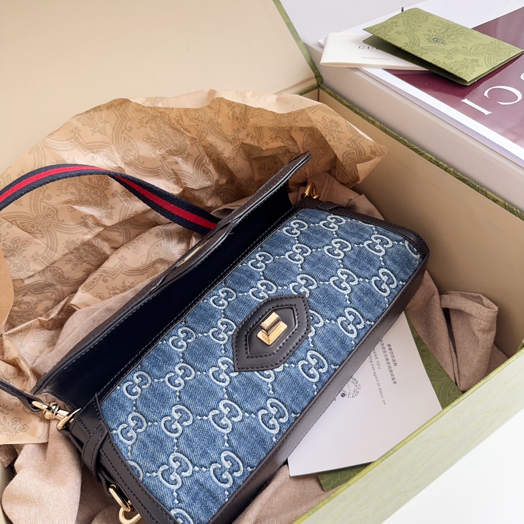 [TOP] GUCCI Lido Bag 27.5x12.5x6.5cm - Denim