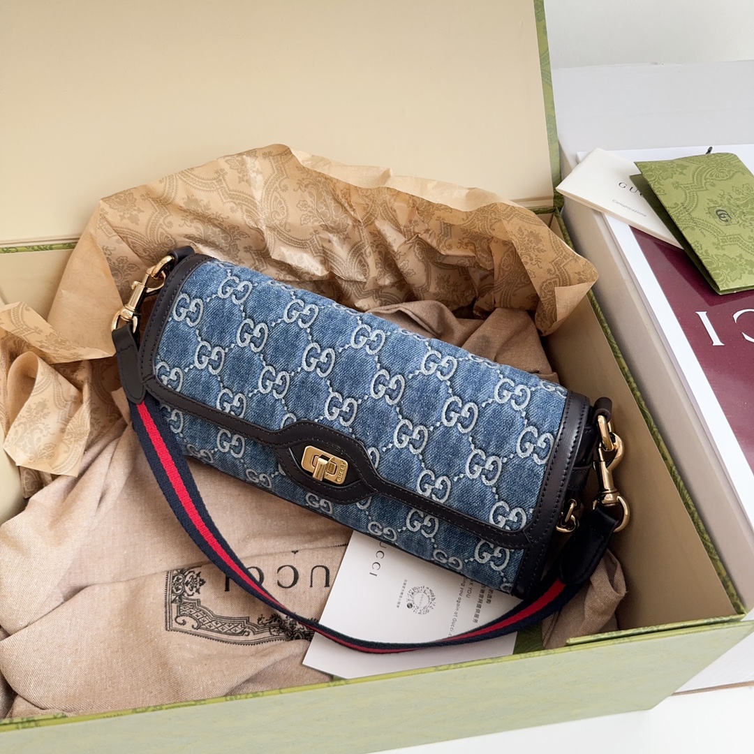 [TOP] GUCCI Lido Bag 27.5x12.5x6.5cm - Denim
