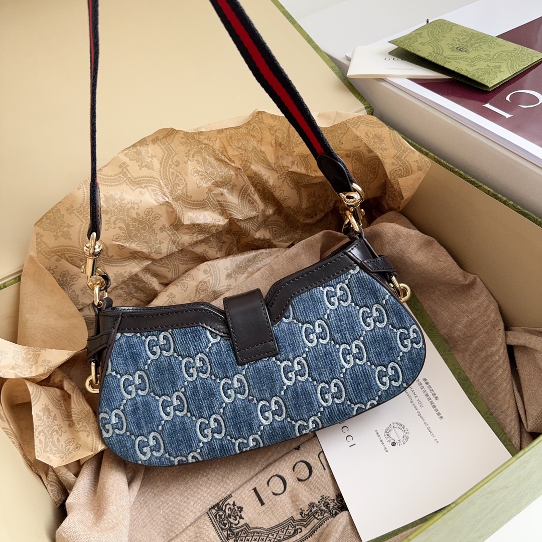 [TOP] GUCCI Lido Bag 12x24x5cm - Denim