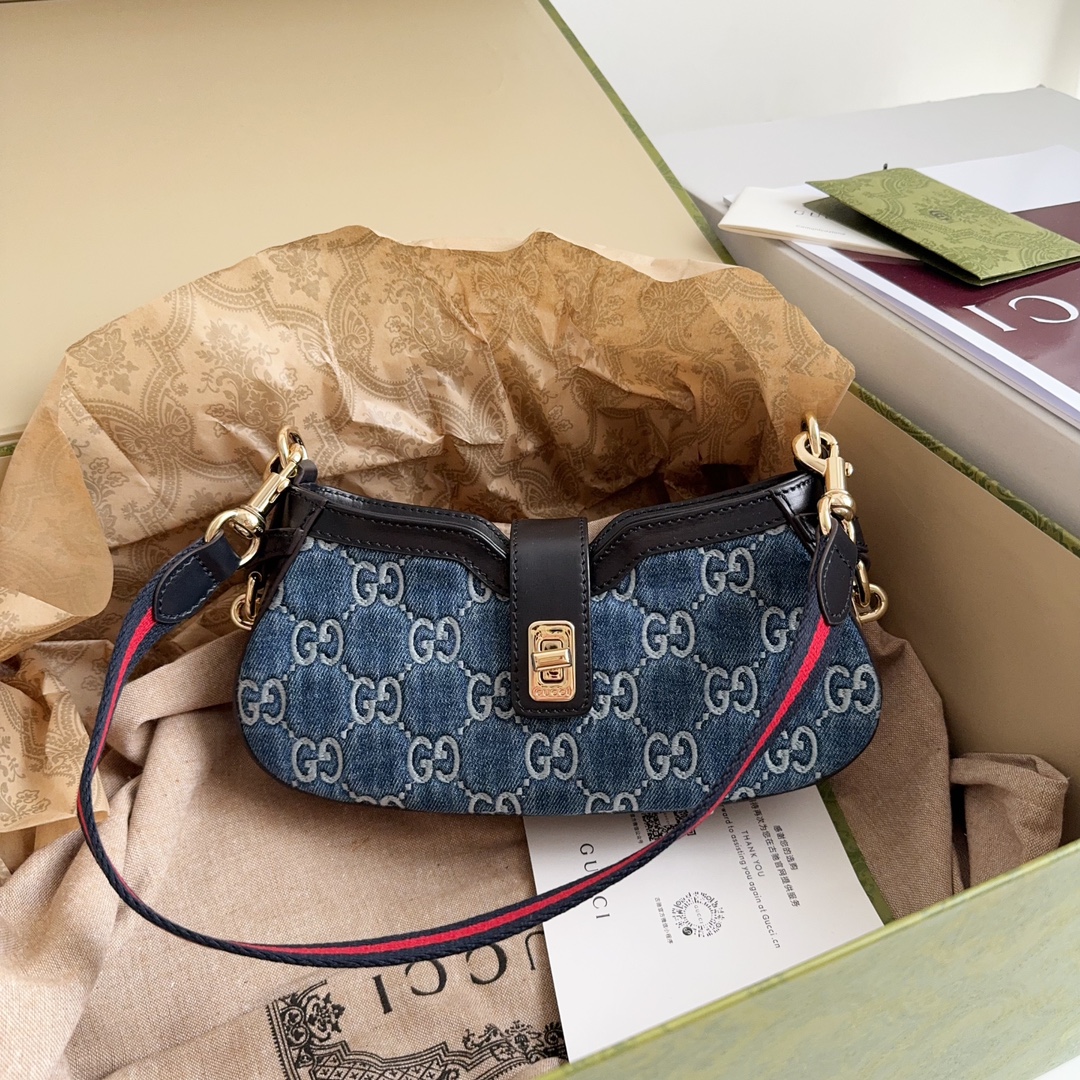 [TOP] GUCCI Lido Bag 12x24x5cm - Denim