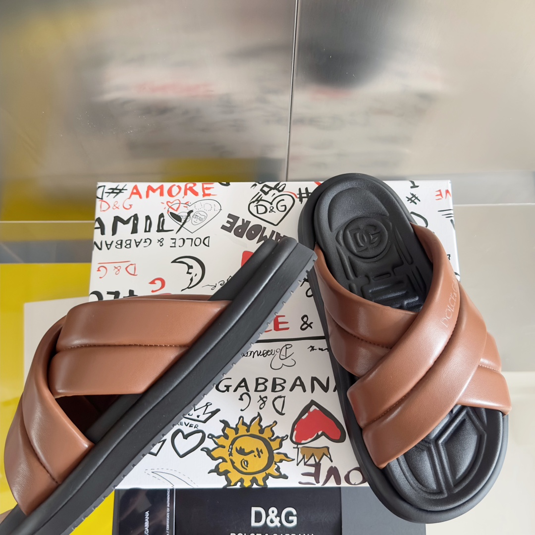 [TOP] Dolce & Gabbana D&G Cross Cowhide Slippers - 8 Colour