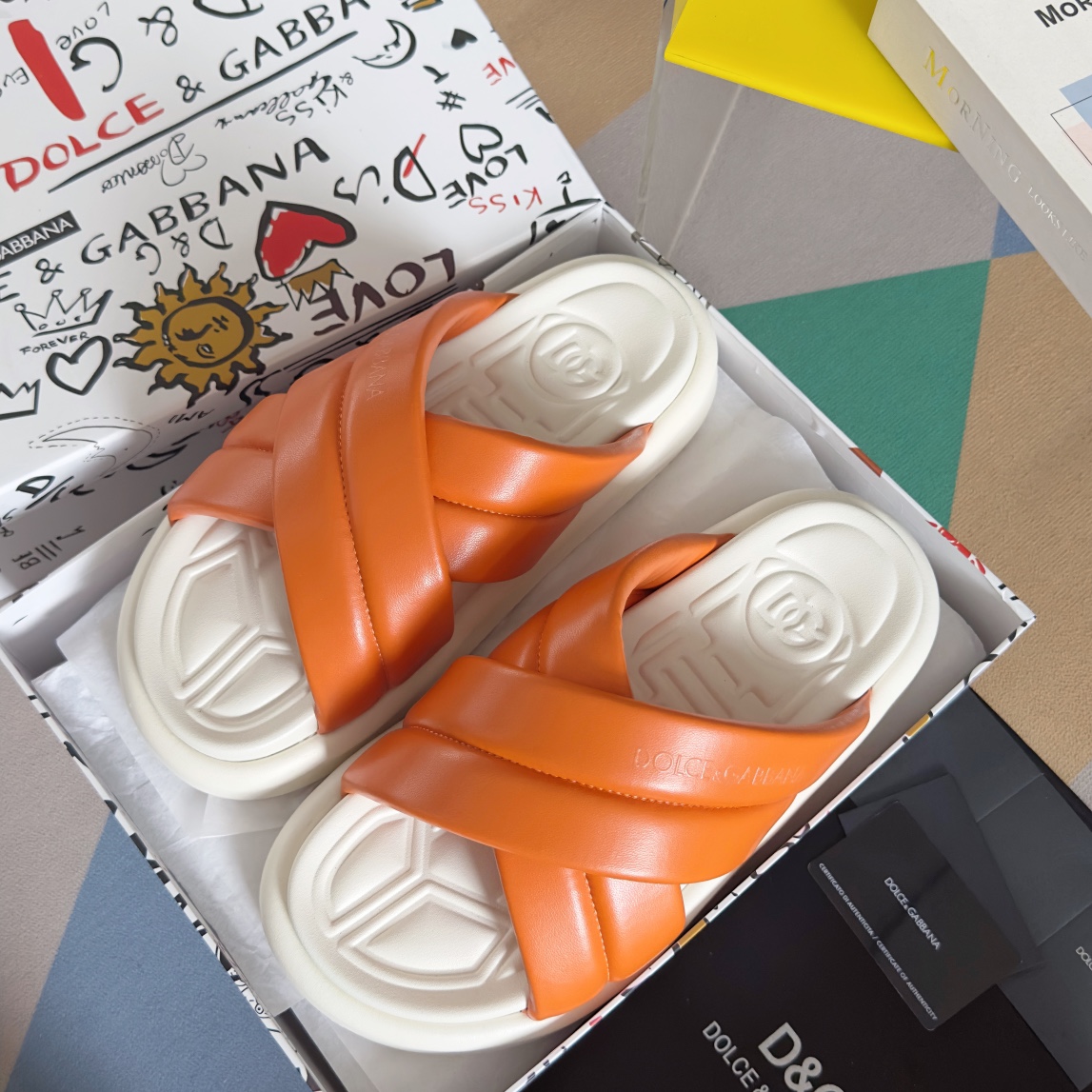 [TOP] Dolce & Gabbana D&G Cross Cowhide Slippers - 8 Colour