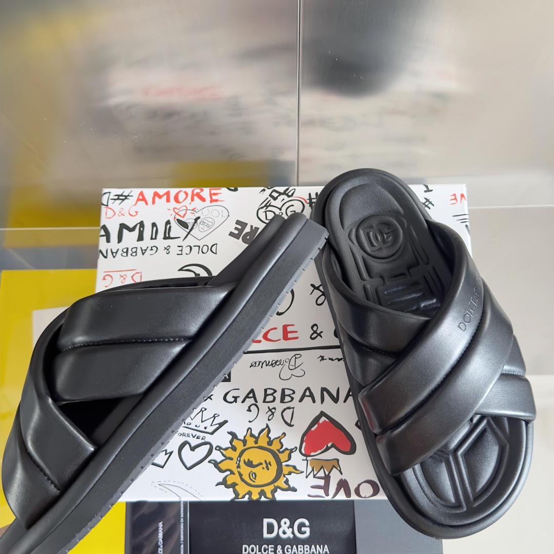 [TOP] Dolce & Gabbana D&G Cross Cowhide Slippers - 8 Colour