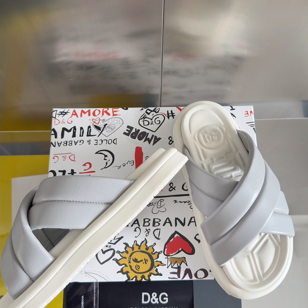 [TOP] Dolce & Gabbana D&G Cross Cowhide Slippers - 8 Colour