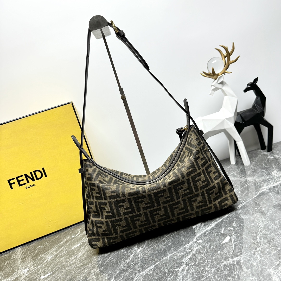 [TOP] FENDI Armpit Bag 22.5*12*7cm/34*19*7cm - Brown