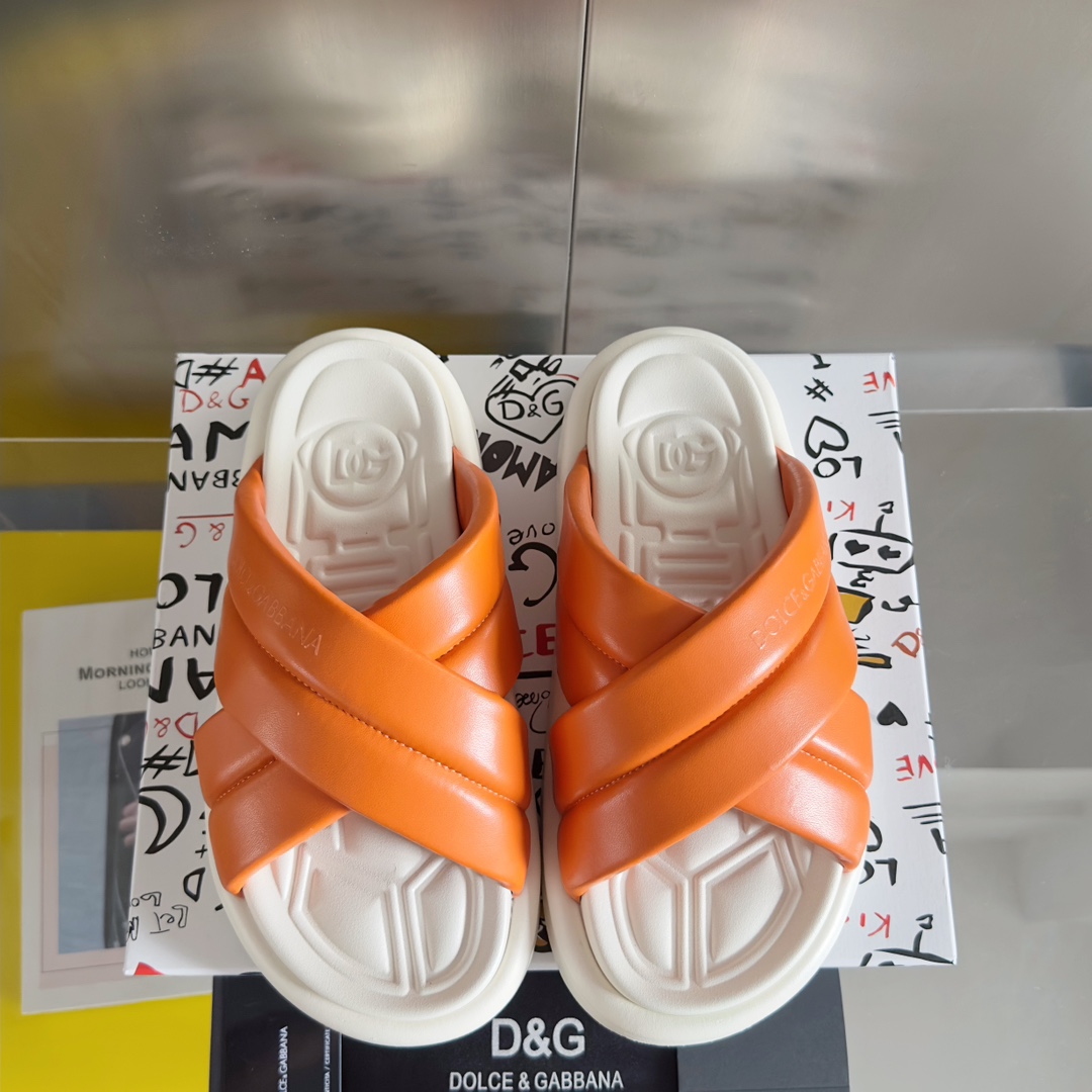 [TOP] Dolce & Gabbana D&G Cross Cowhide Slippers - 8 Colour