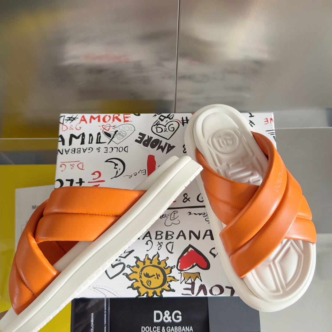 [TOP] Dolce & Gabbana D&G Cross Cowhide Slippers - 8 Colour