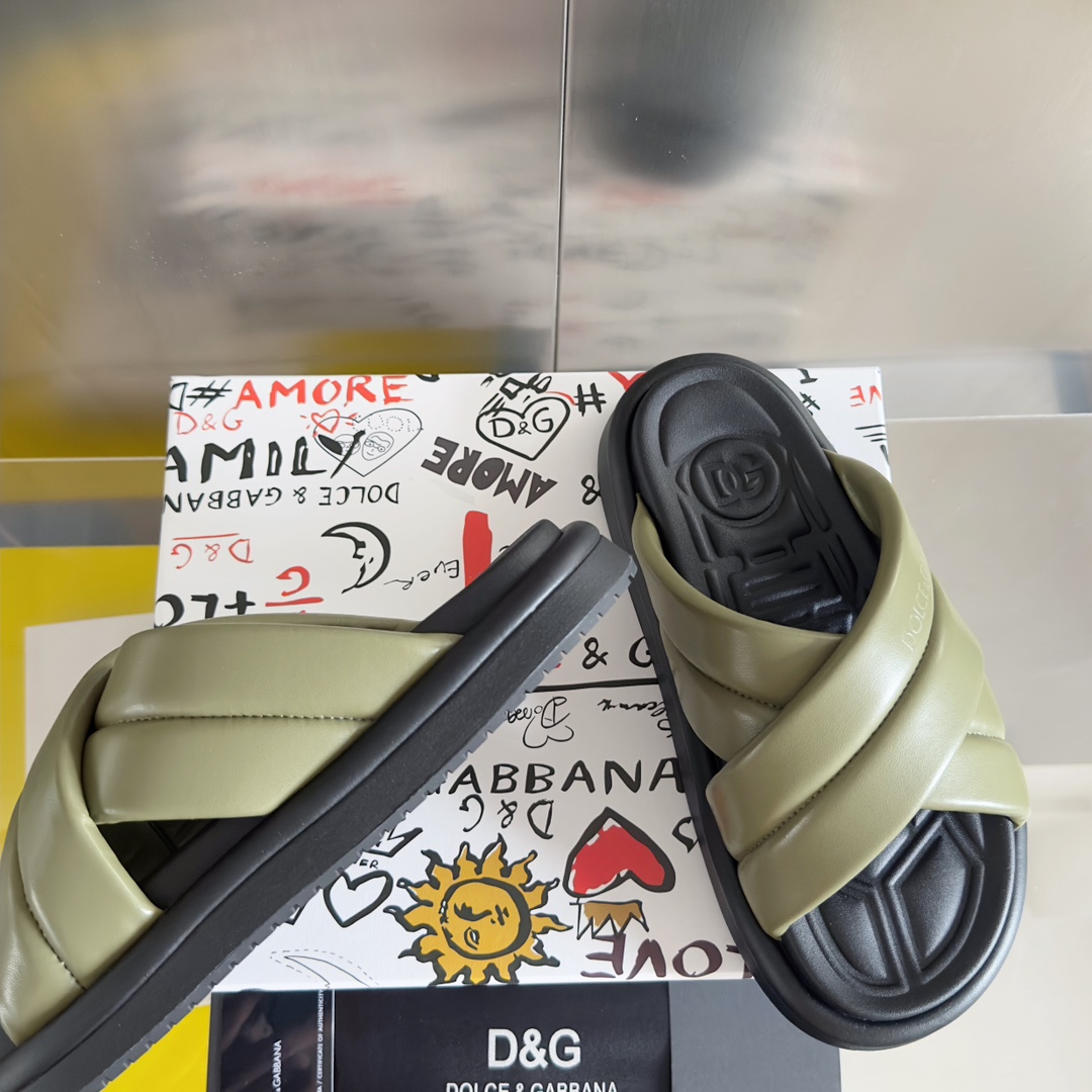 [TOP] Dolce & Gabbana D&G Cross Cowhide Slippers - 8 Colour
