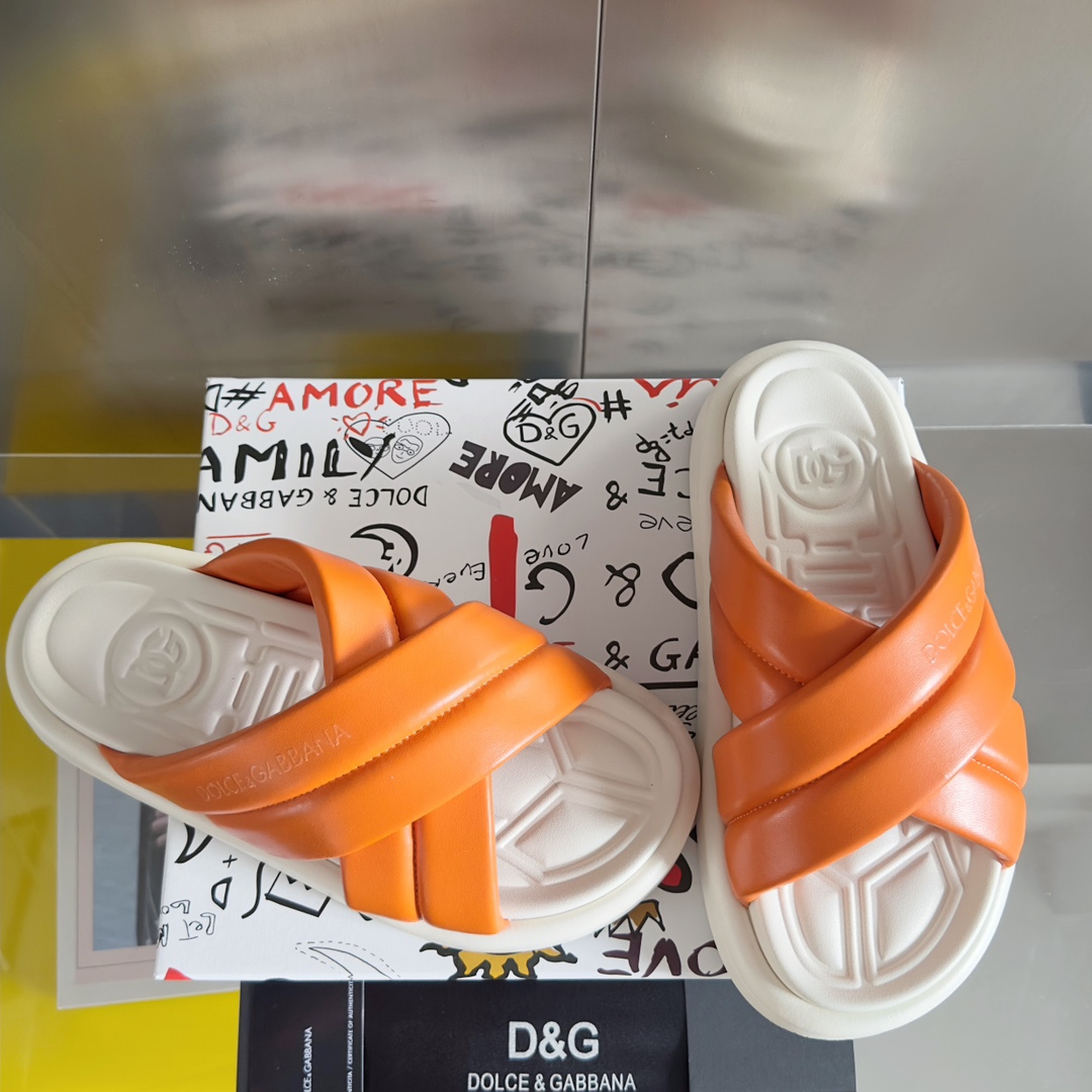 [TOP] Dolce & Gabbana D&G Cross Cowhide Slippers - 8 Colour