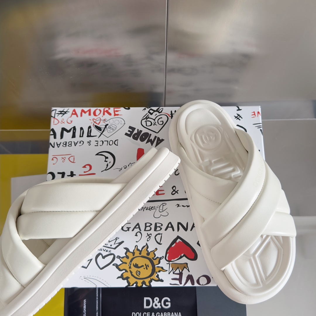 [TOP] Dolce & Gabbana D&G Cross Cowhide Slippers - 8 Colour