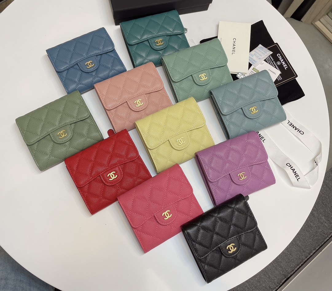 [TOP] CHANEL Lozenge Three Fold Wallet 11*10cm - 11 Colour
