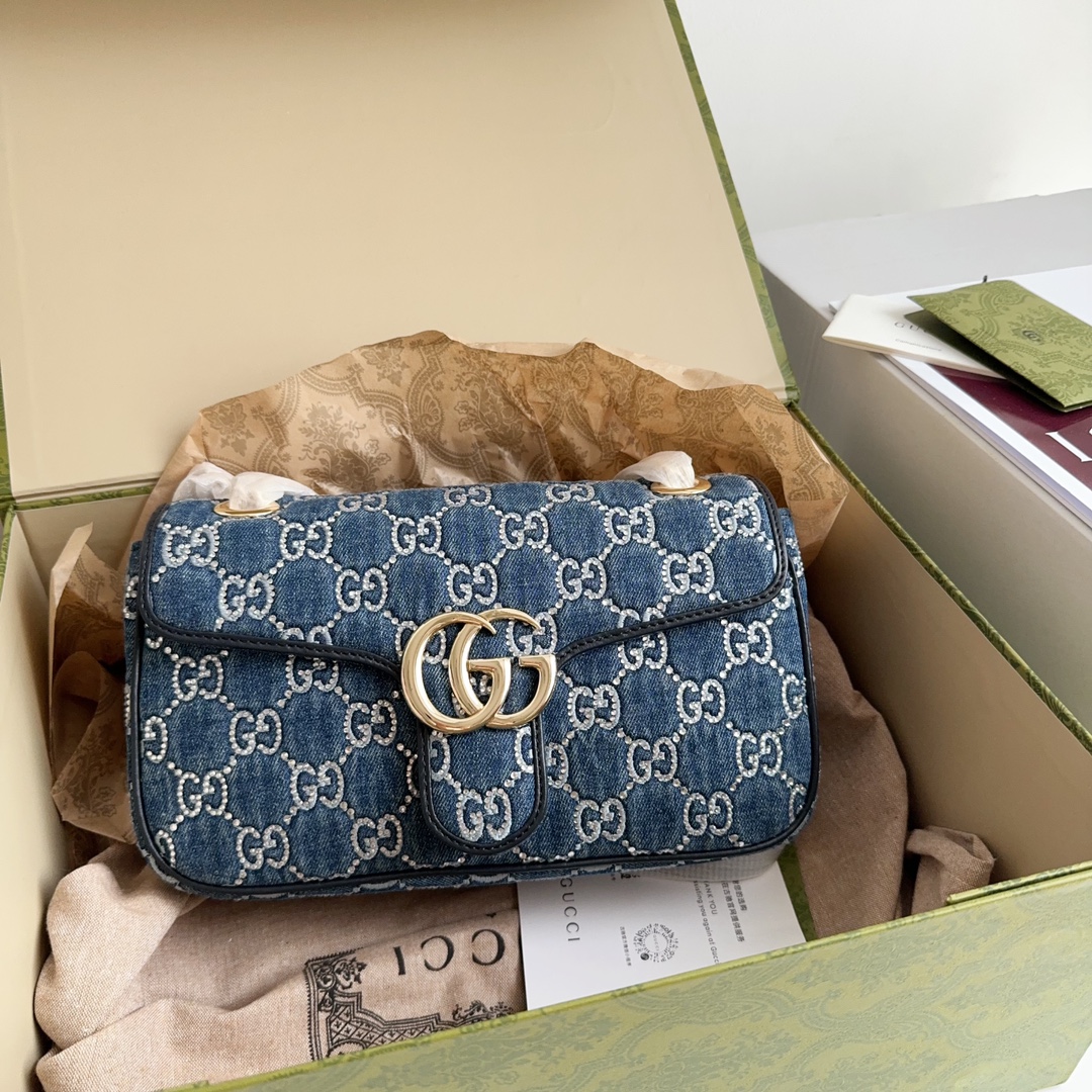 [TOP] GUCCI Lido GG Marmont Bags 26x15x7cm - Denim
