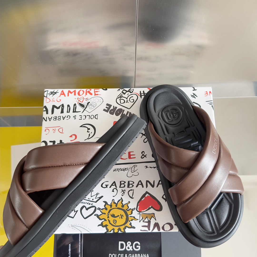 [TOP] Dolce & Gabbana D&G Cross Cowhide Slippers - 8 Colour