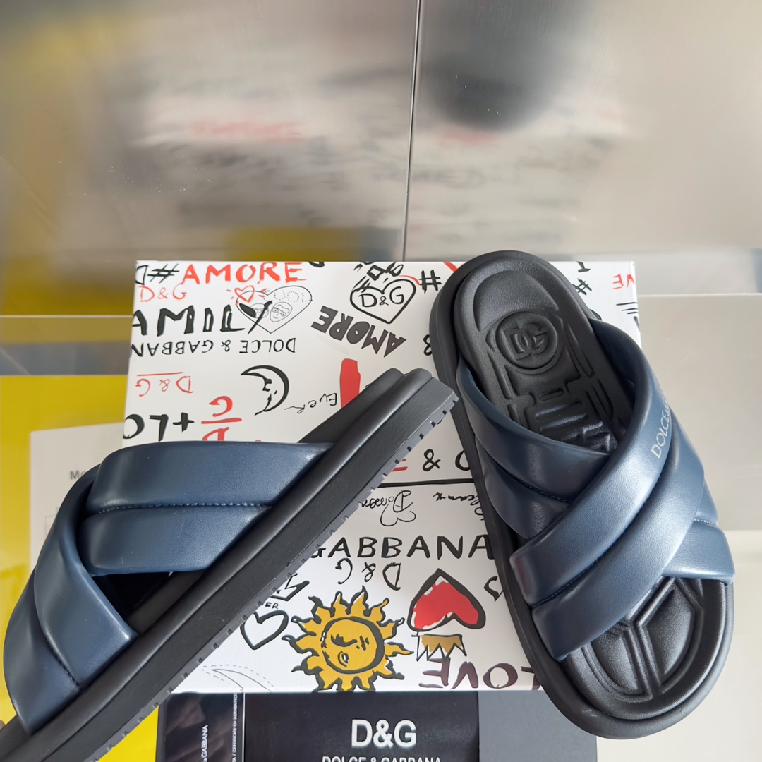 [TOP] Dolce & Gabbana D&G Cross Cowhide Slippers - 8 Colour