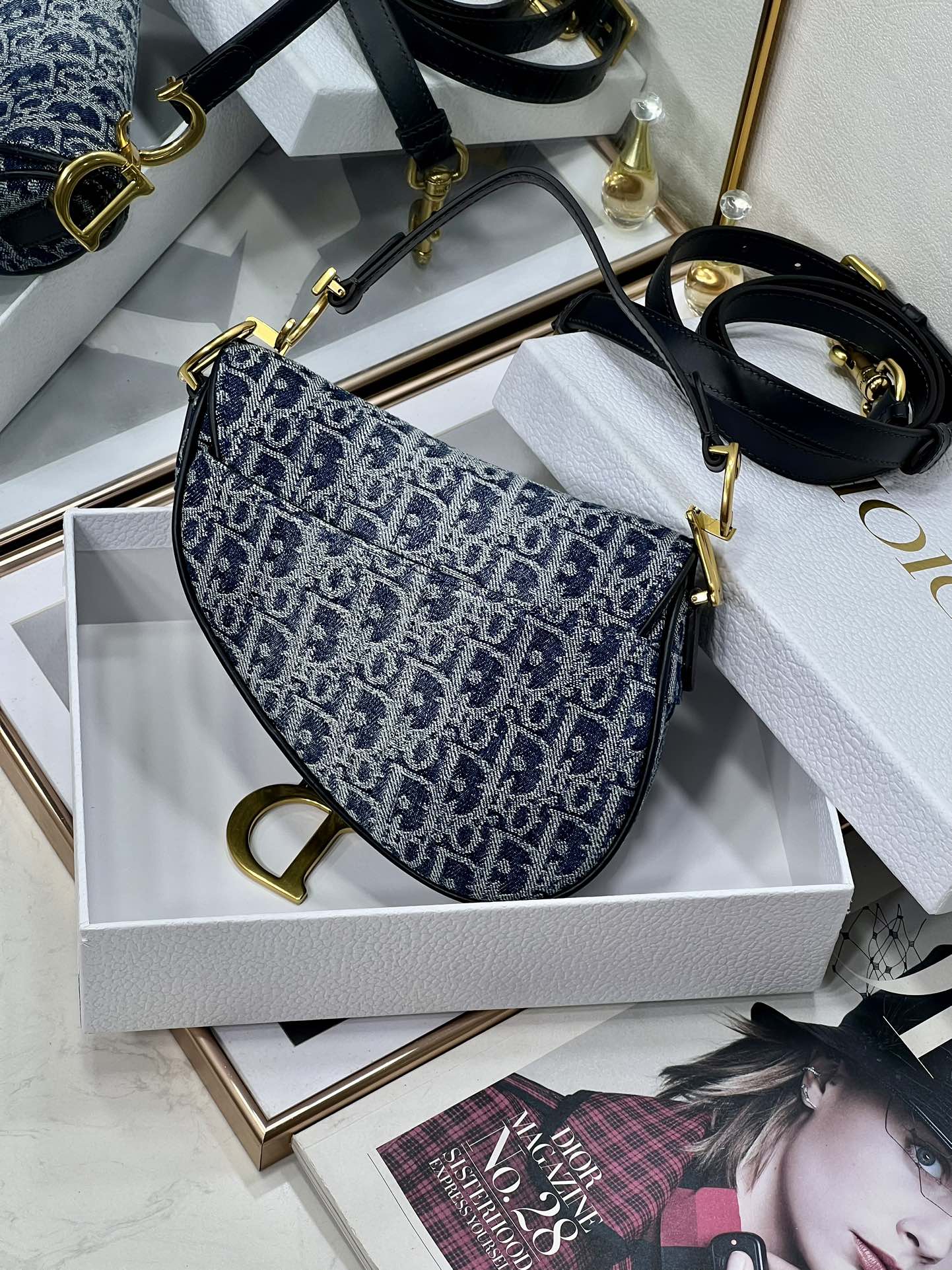 [TOP] Christian Dior Saddle Bags 19.5cm/25.5cm - Denim