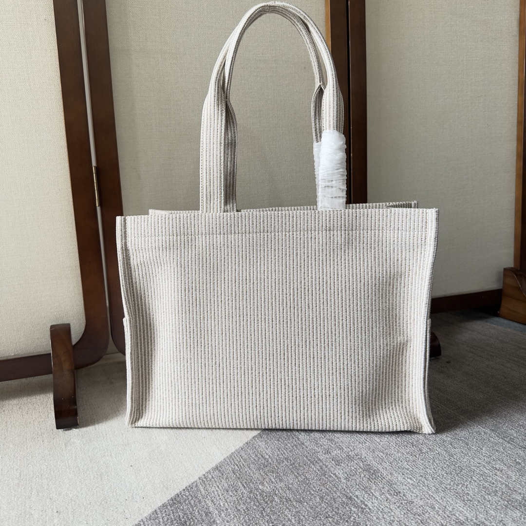 [TOP] CELINE Cabas Canvas Tote Bag 41x17.5x28 cm - White