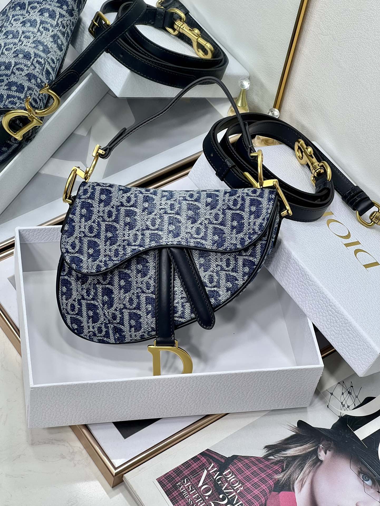 [TOP] Christian Dior Saddle Bags 19.5cm/25.5cm - Denim