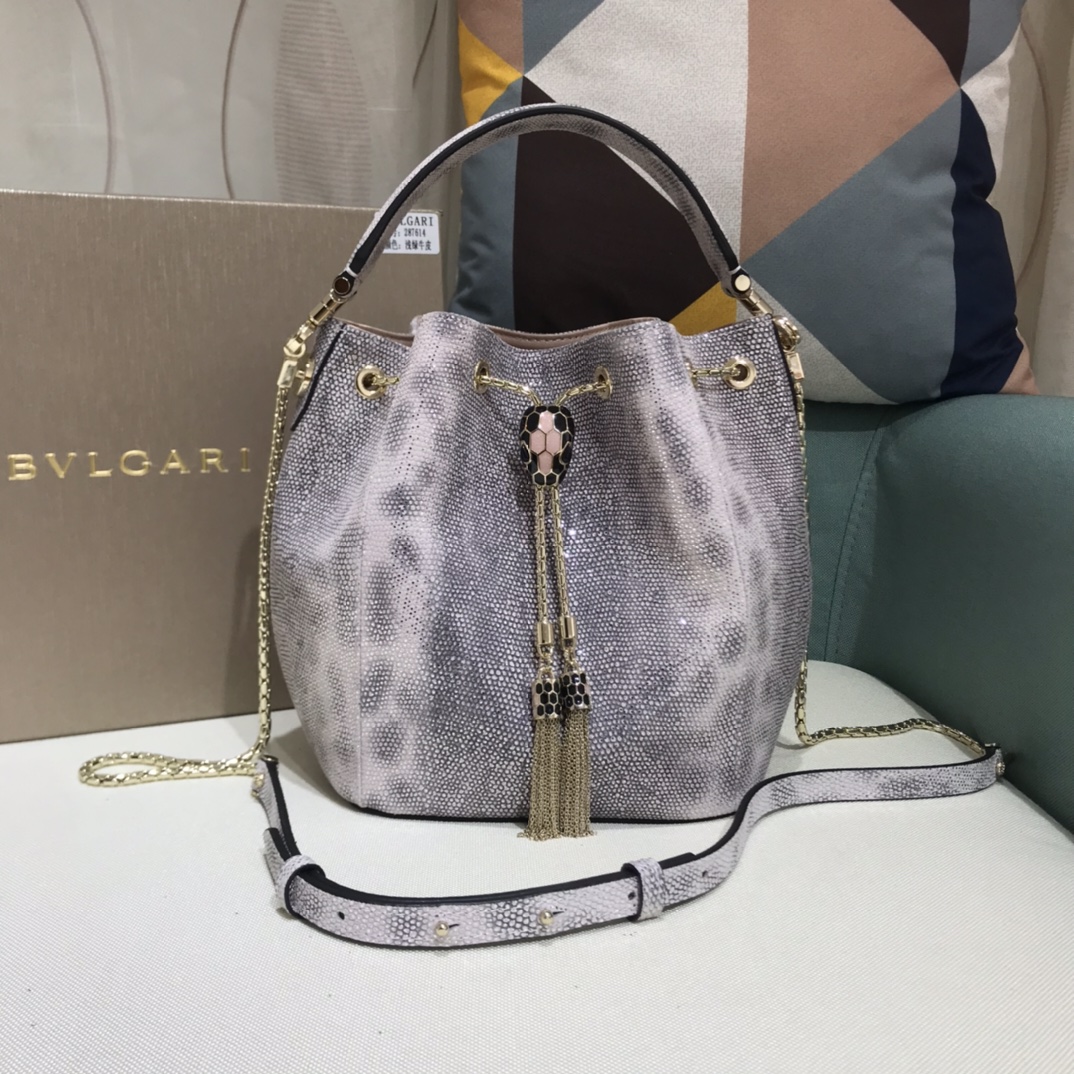 [TOP] BVLGARI Snake Skin Bucket Bag 16*20*10.5cm
