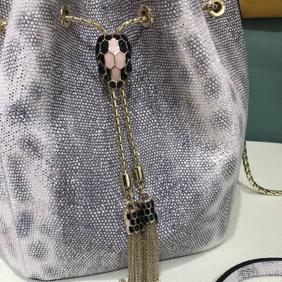 [TOP] BVLGARI Snake Skin Bucket Bag 16*20*10.5cm