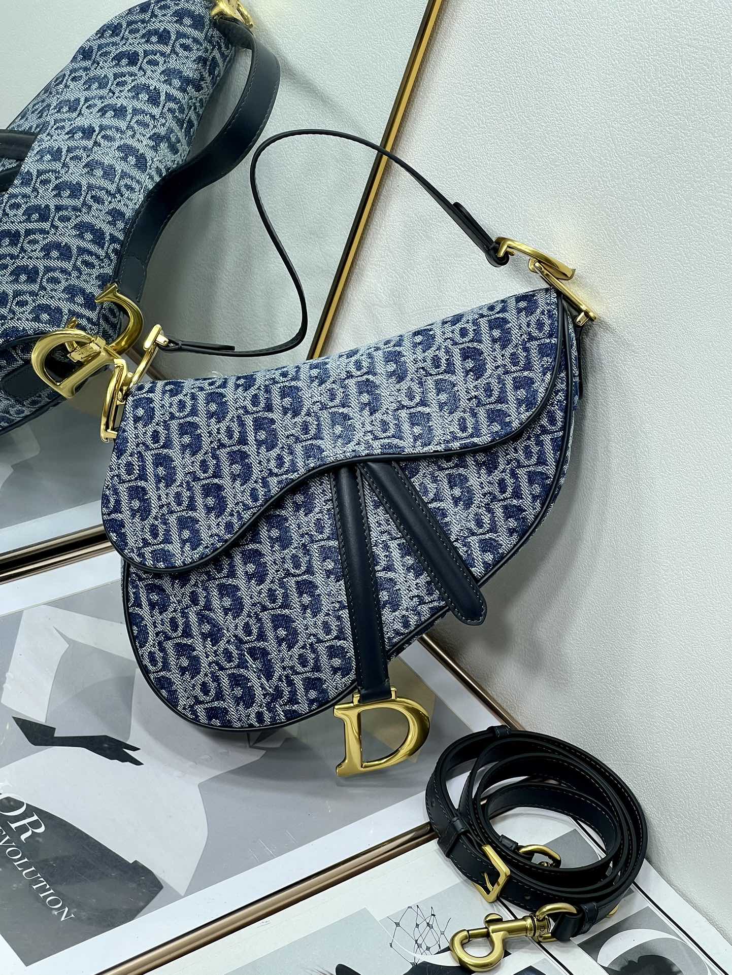 [TOP] Christian Dior Saddle Bags 19.5cm/25.5cm - Denim