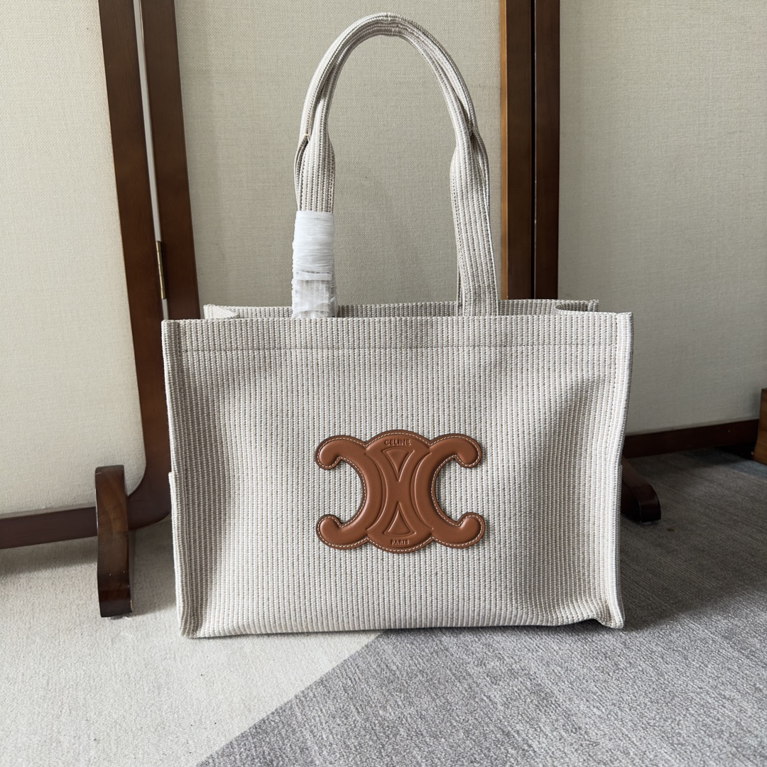 [TOP] CELINE Cabas Canvas Tote Bag 41x17.5x28 cm - White