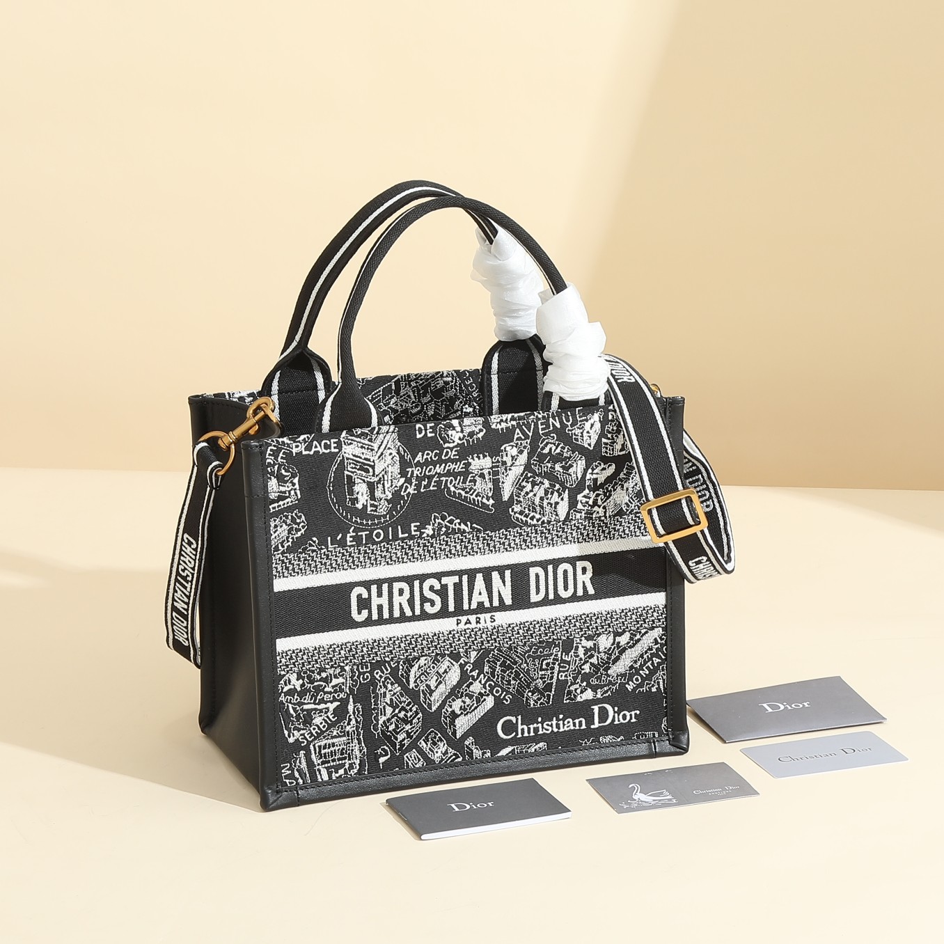 [TOP] Christian Dior Book Tote Bag Paris Map 26.5x21x14cm/36x27x16.2cm - Black