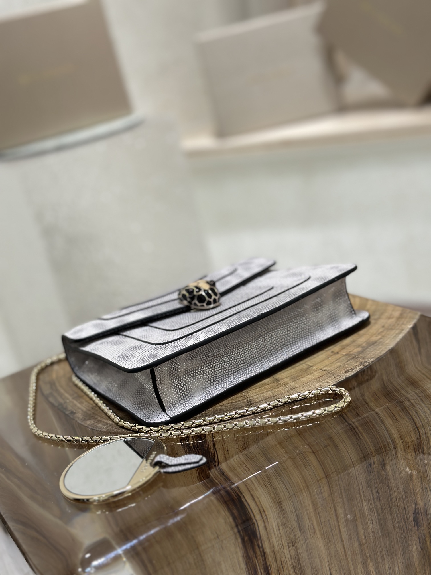 [TOP] BVLGARI Water Snake Skin Snake Head Bag 20*15*5cm