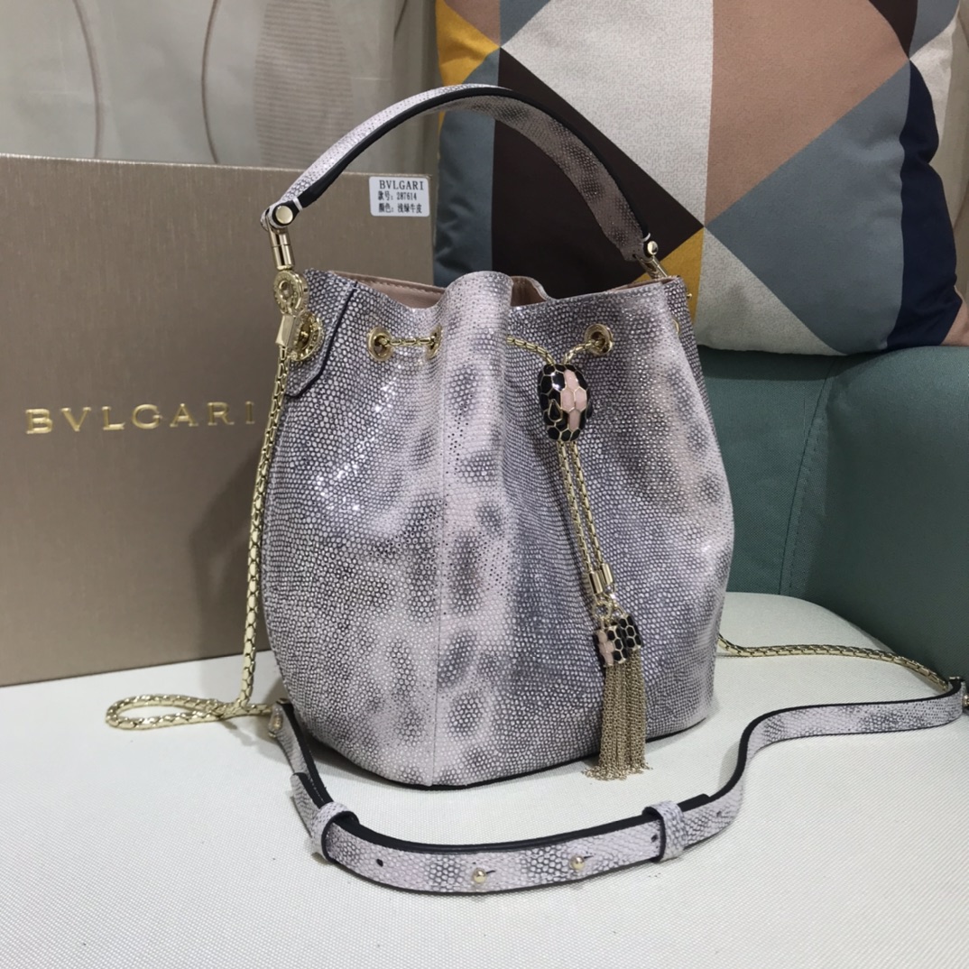 [TOP] BVLGARI Snake Skin Bucket Bag 16*20*10.5cm