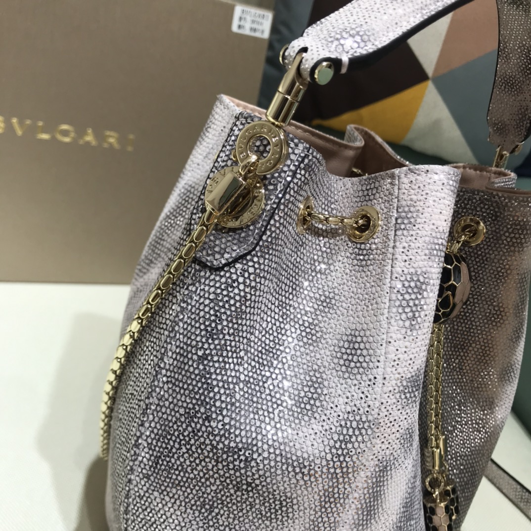 [TOP] BVLGARI Snake Skin Bucket Bag 16*20*10.5cm