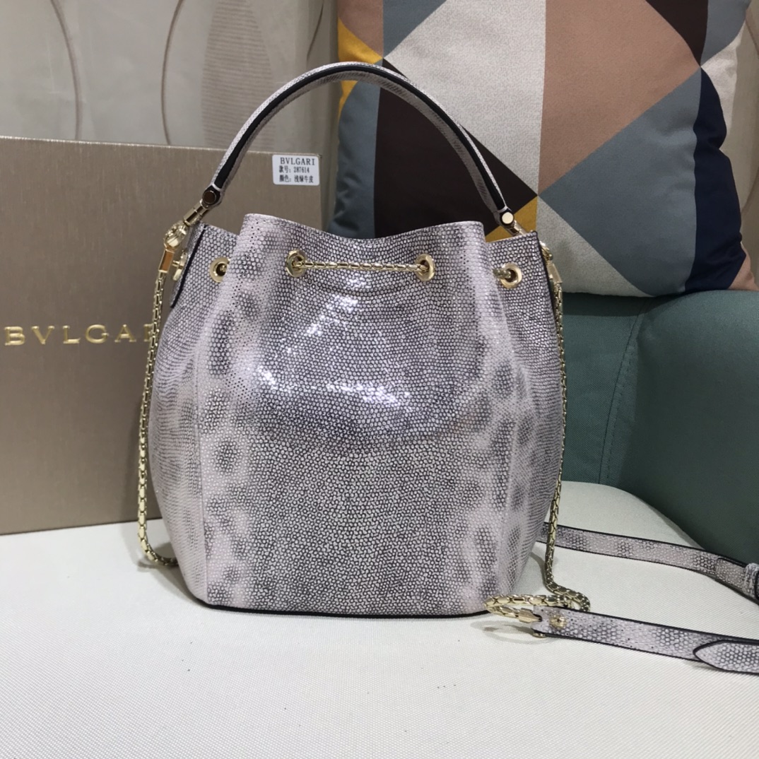 [TOP] BVLGARI Snake Skin Bucket Bag 16*20*10.5cm