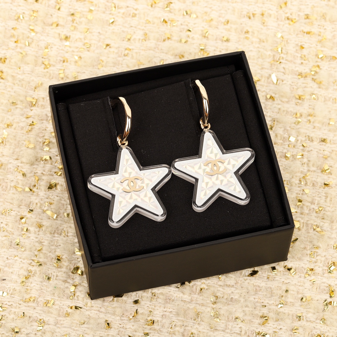 [TOP] CHANEL Star Earrings-White