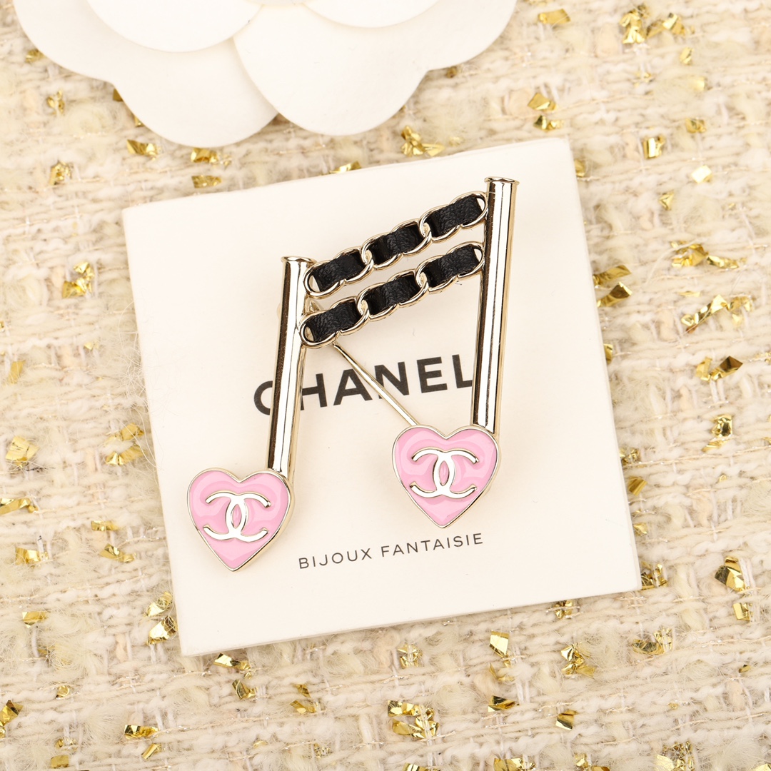[TOP] CHANEL Note Brooch-Pink