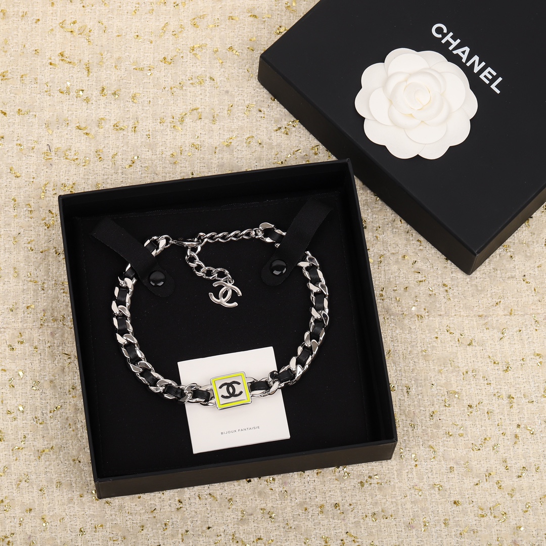 [TOP] CHANEL CC Choker Necklace-Black